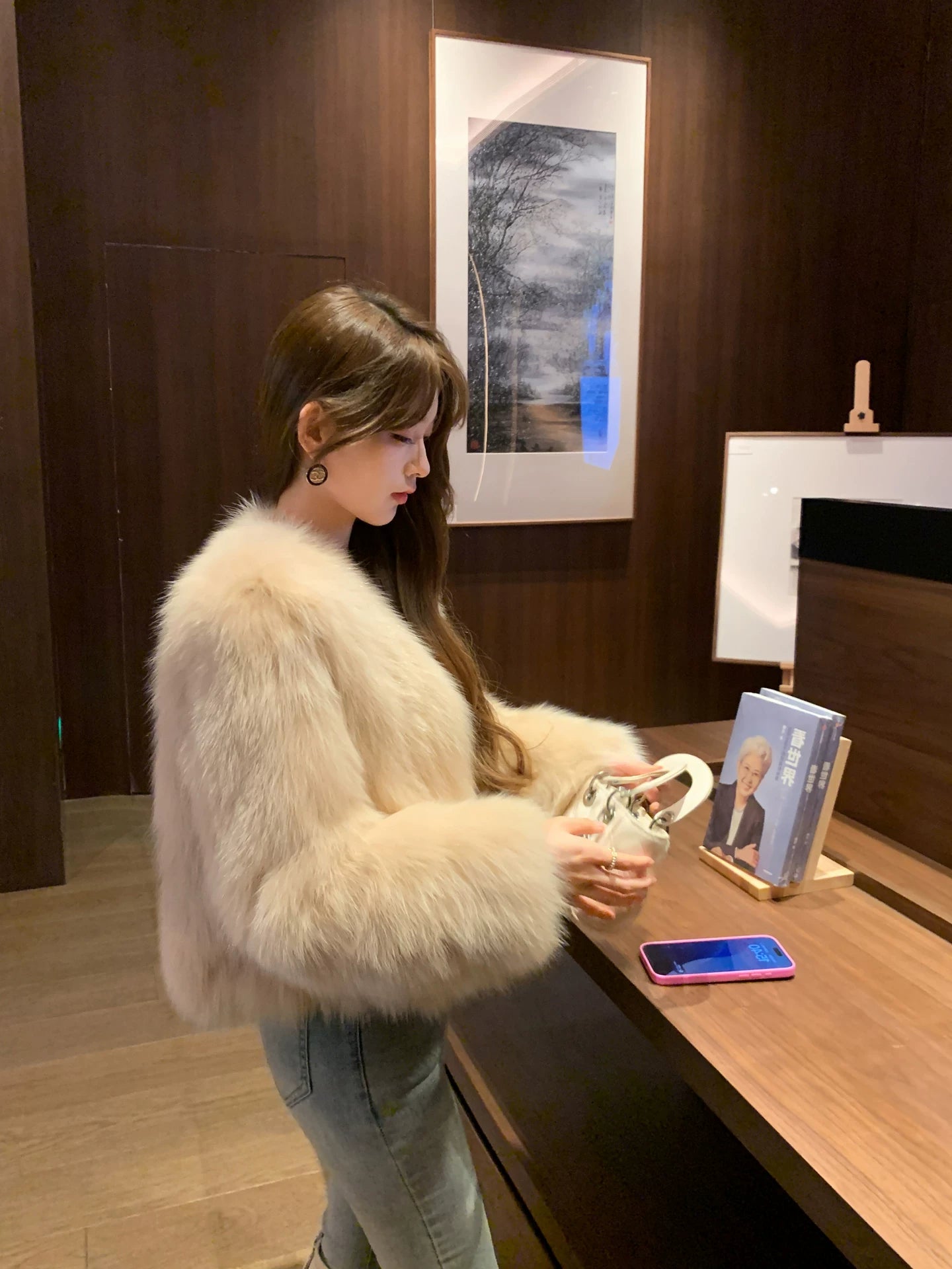 Short V-neck eco-friendly fur fox fur jacket f0305