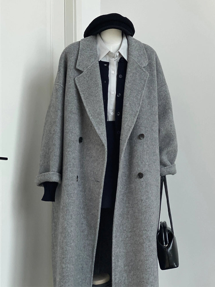 Grey double-sided cashmere coat C0100