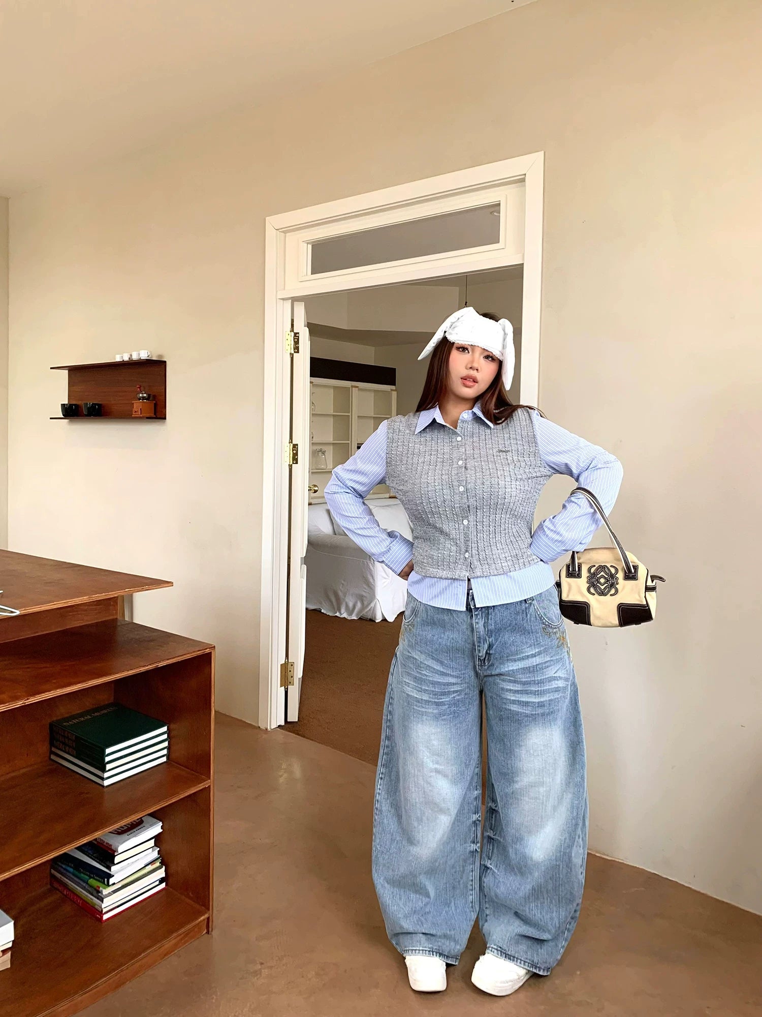 College style fake two-piece splicing shirt FE0462