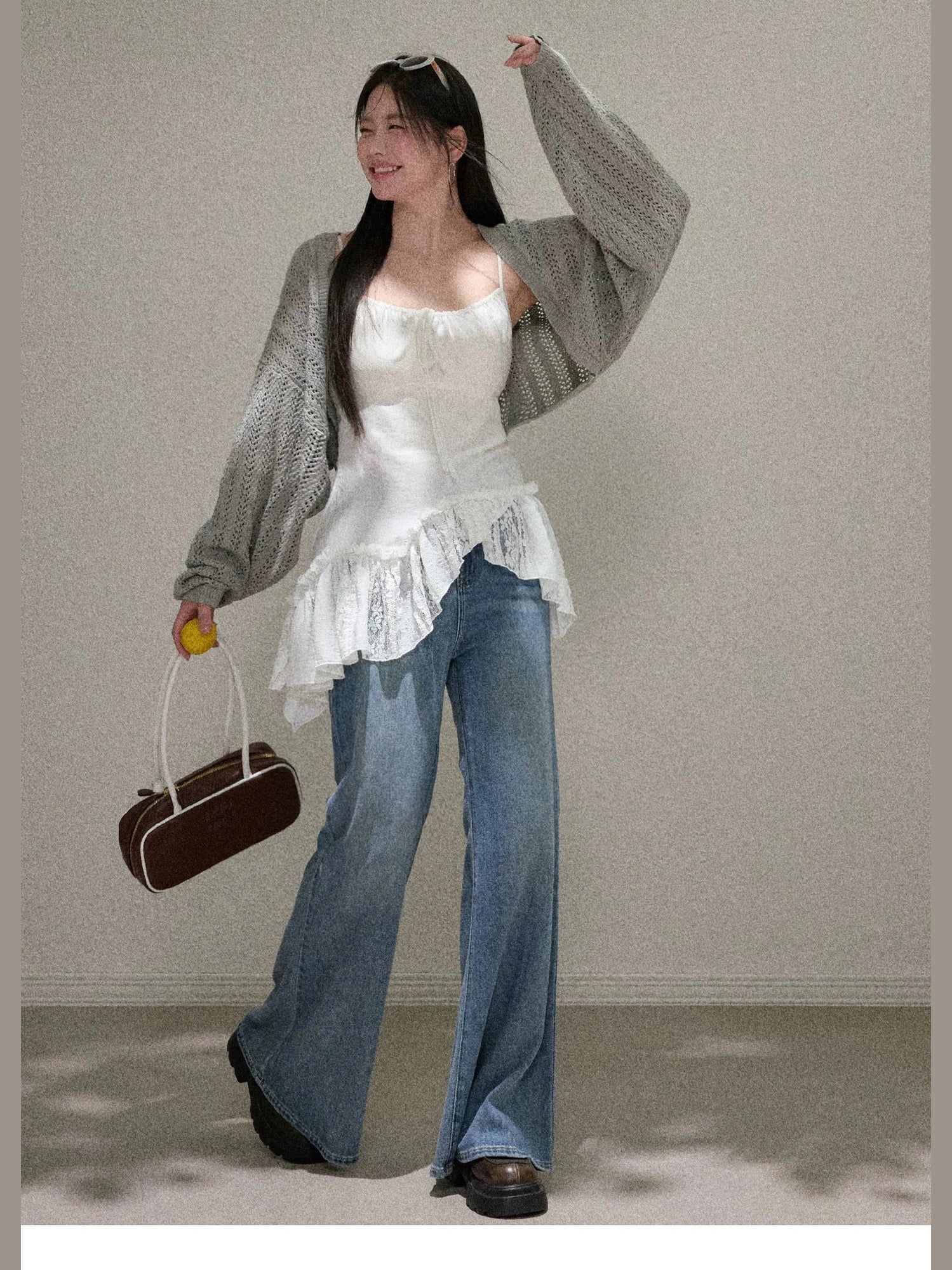 Grey bat sleeve blouse f0285