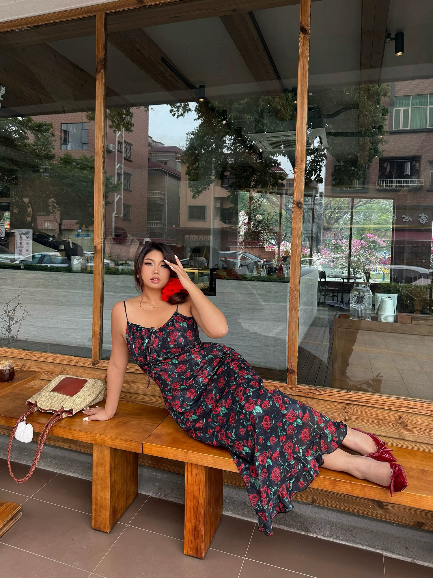 Sexy floral suspender dress FE0478