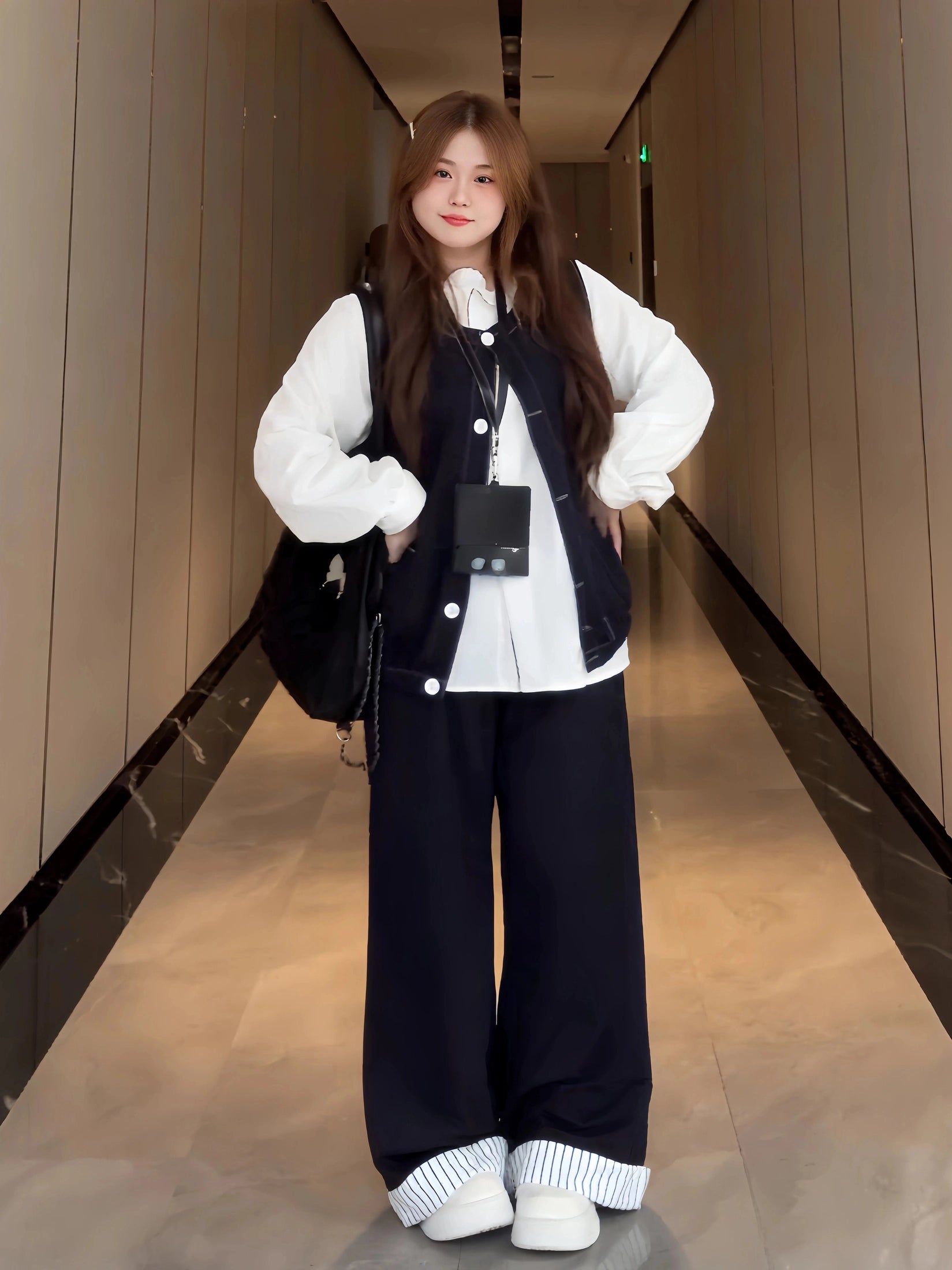 White shirt  denim vest two-piece set C0246