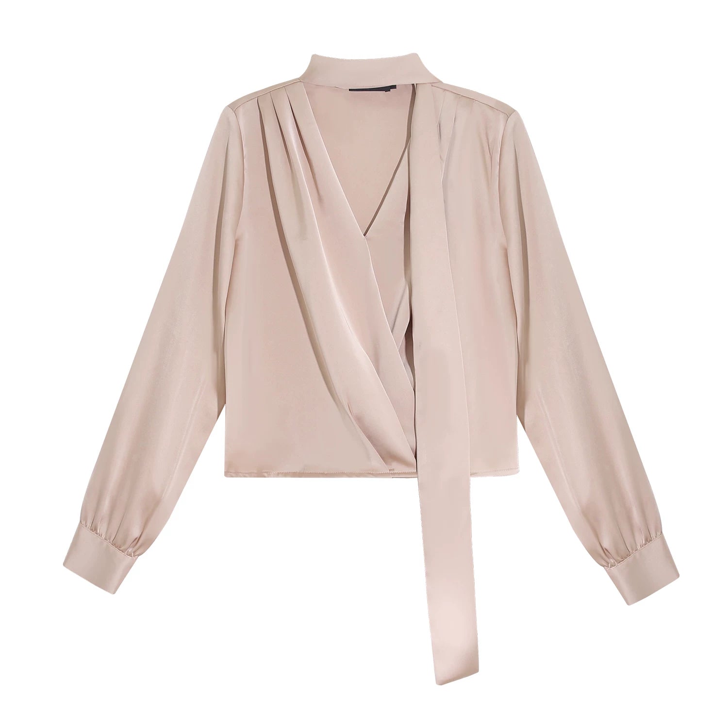 Satin shirt PU leather skirt two-piece set fe0516