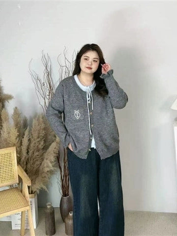 Crew neck fake two-piece knitted sweater f0288