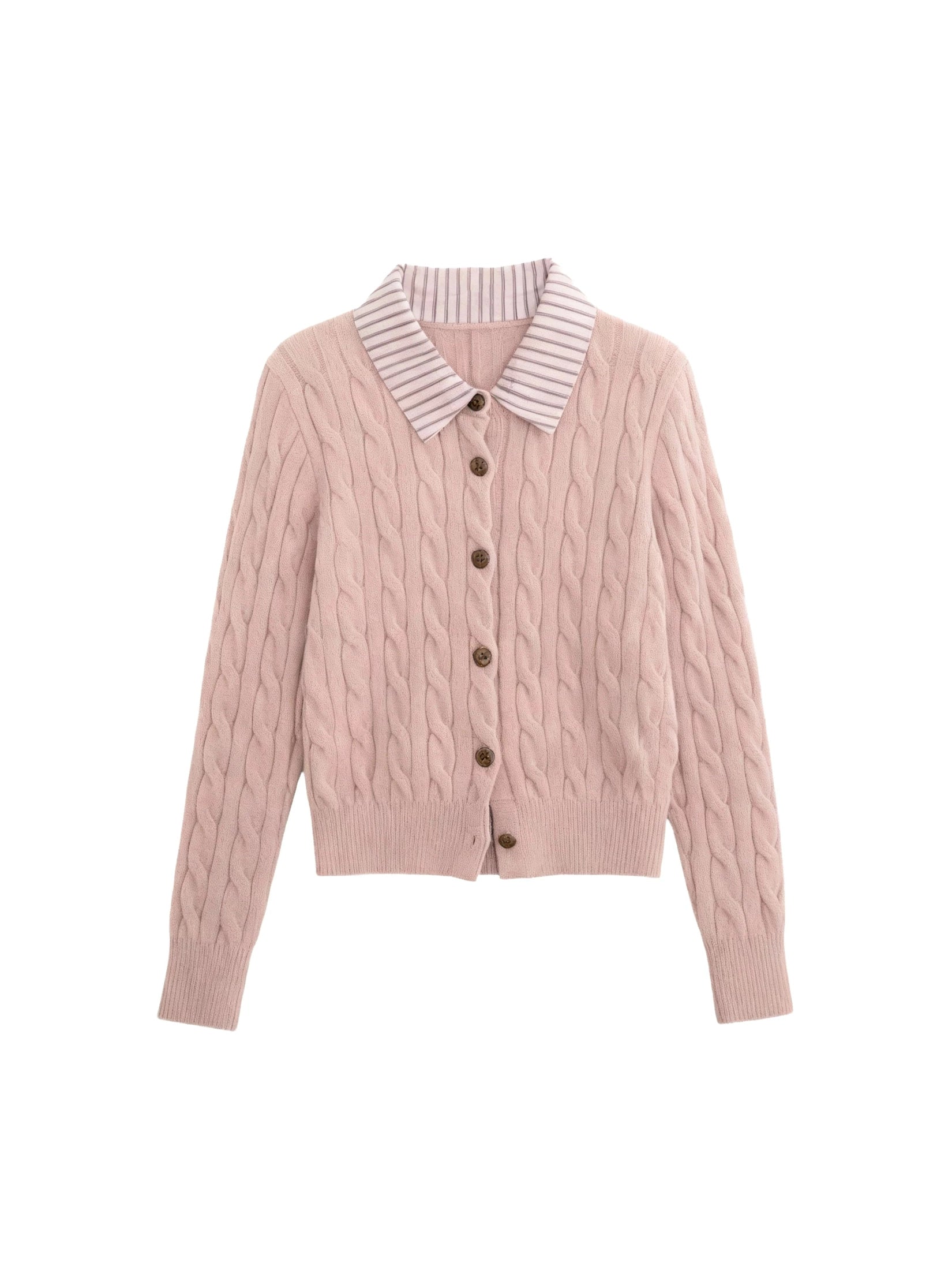 Pink polo neck long-sleeved knitted sweater f0309