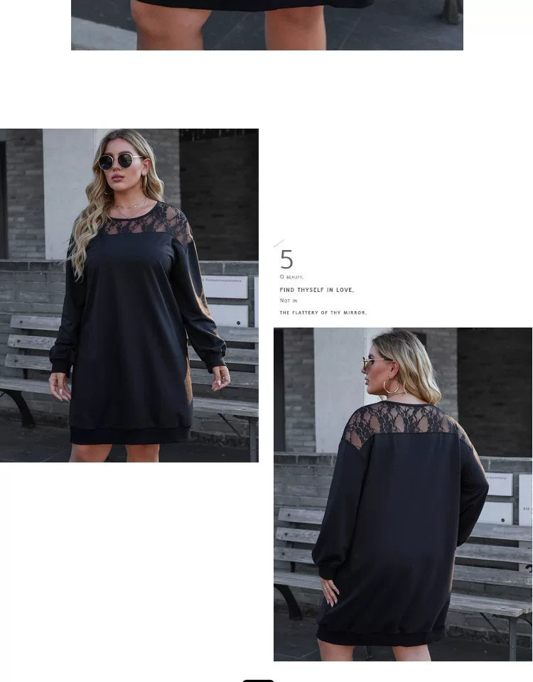 Lace stitching casual sweater skirt F0421