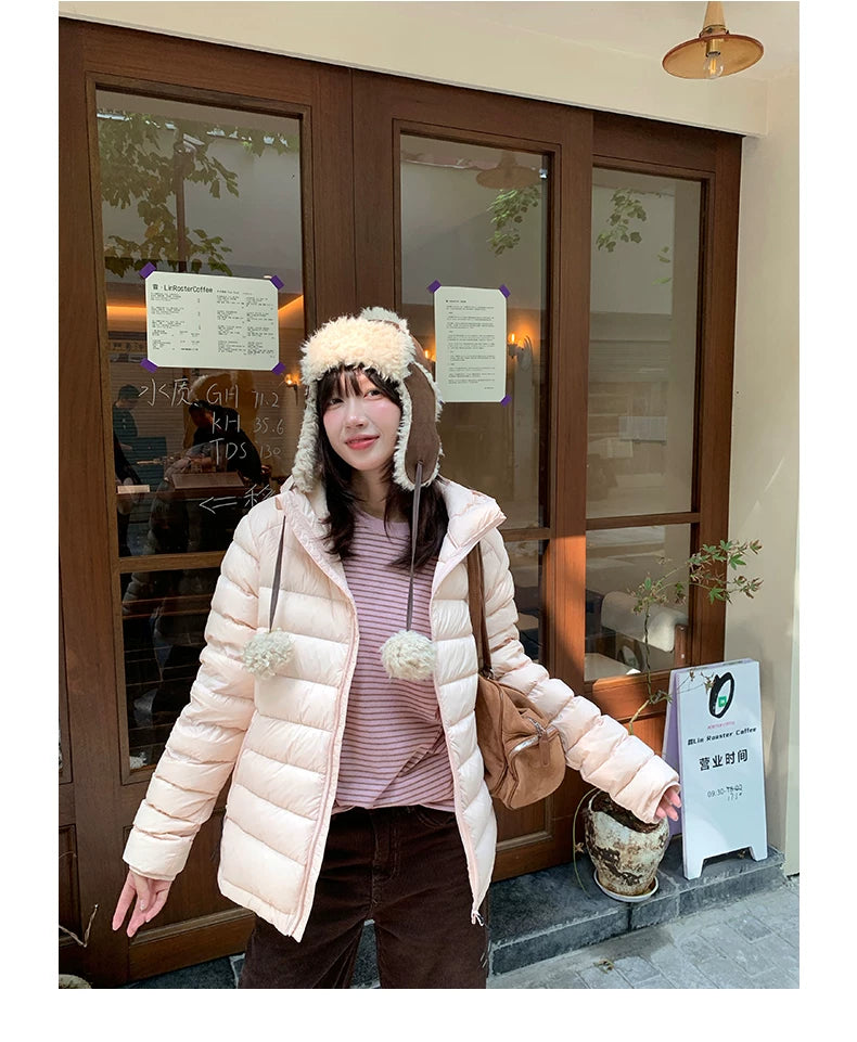 Pink hooded down jacket f0418