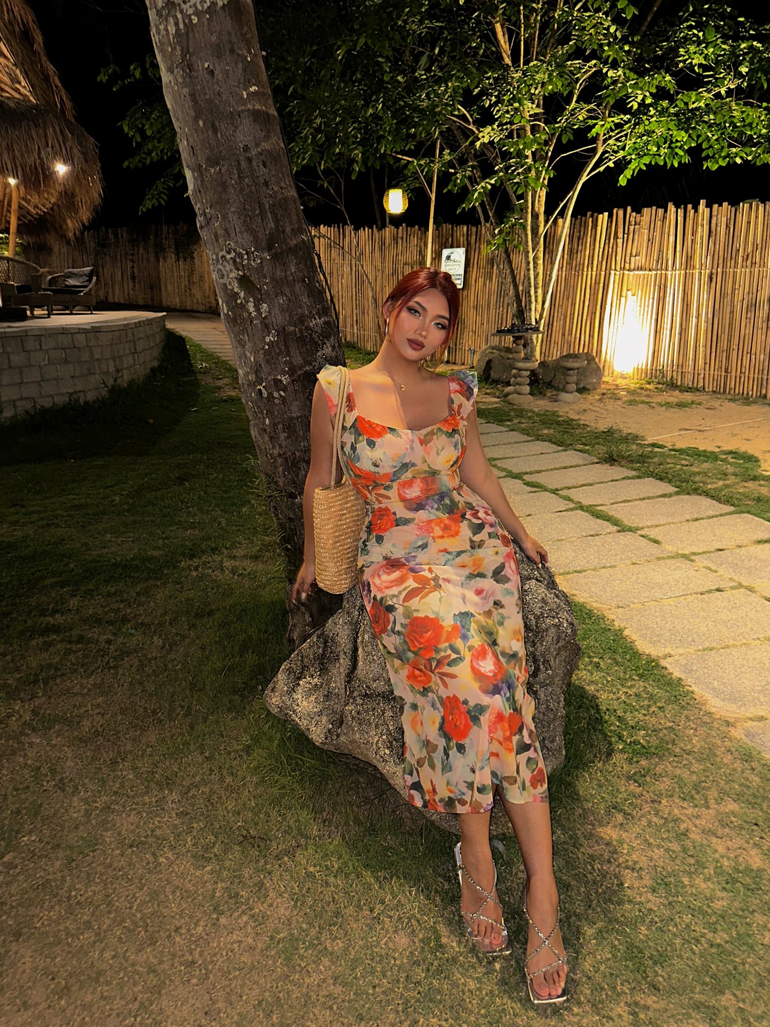 Summer thin slim floral seaside vacation dress FE0460