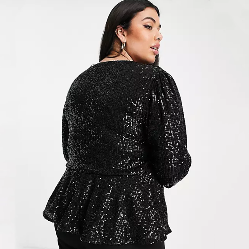 Sequin Belly Cover Lotus Leaf Long Sleeve T-Shirt F0437