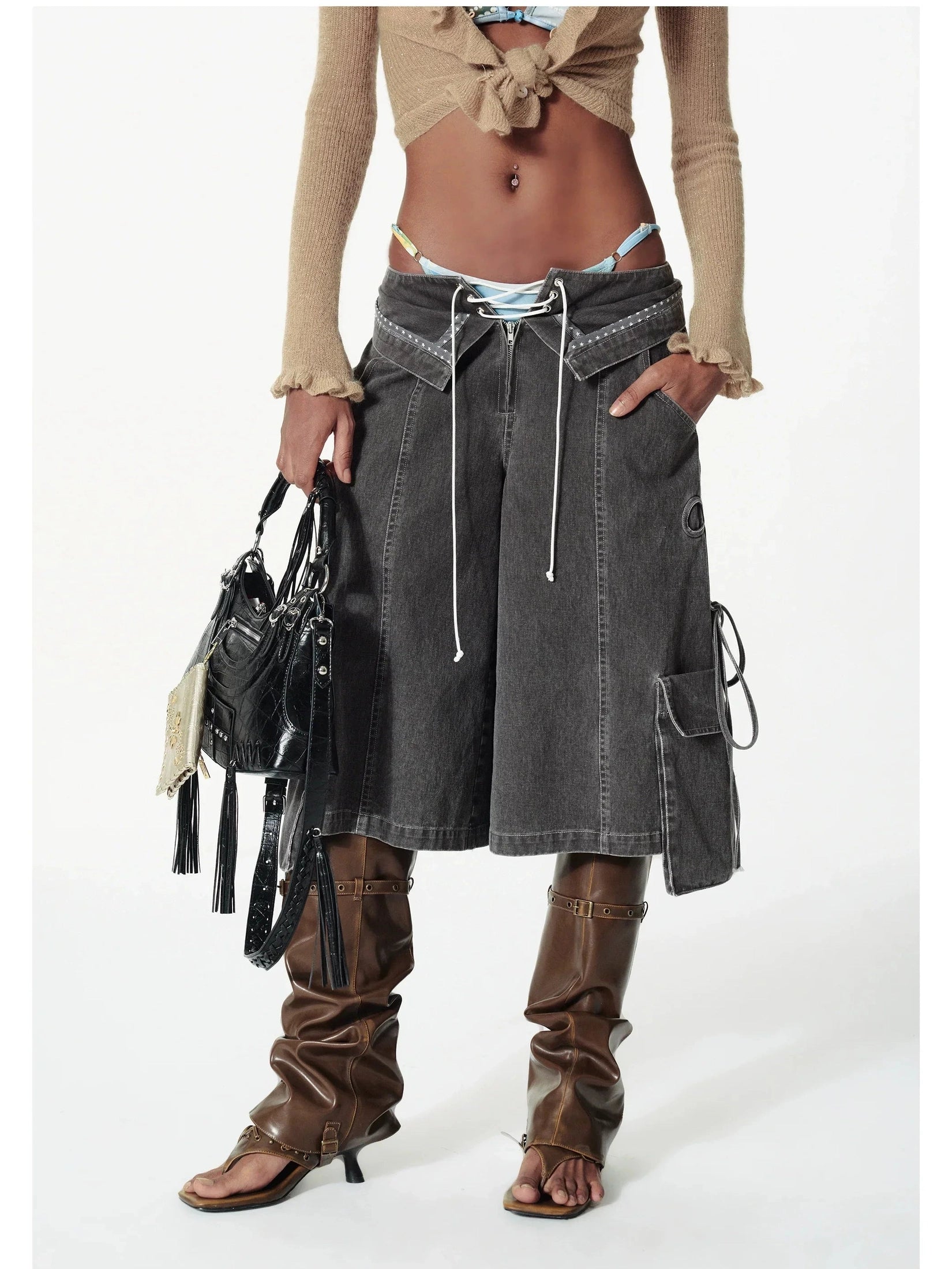 Double Waist Strap Shorts  f0412