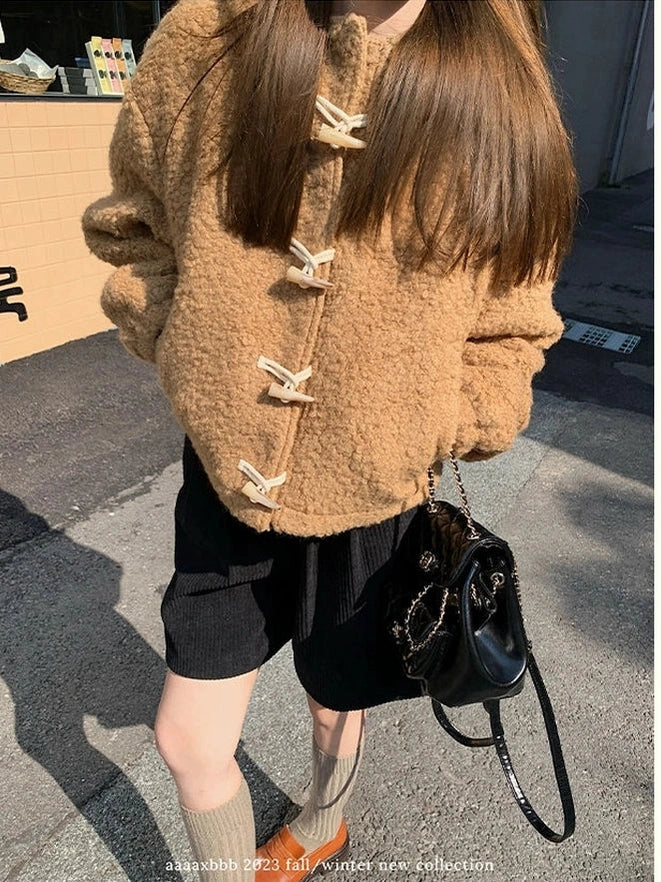 Camel Fleece Wool Corner Buckle Jacket C0236