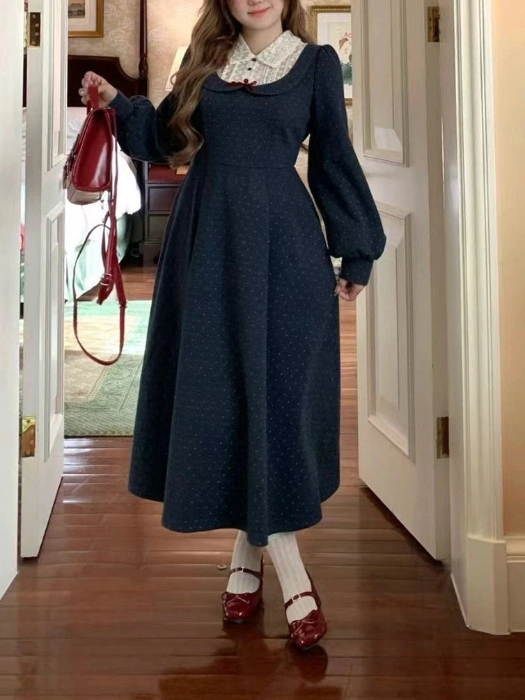 Fake two-piece polka dot print strap dress f0258