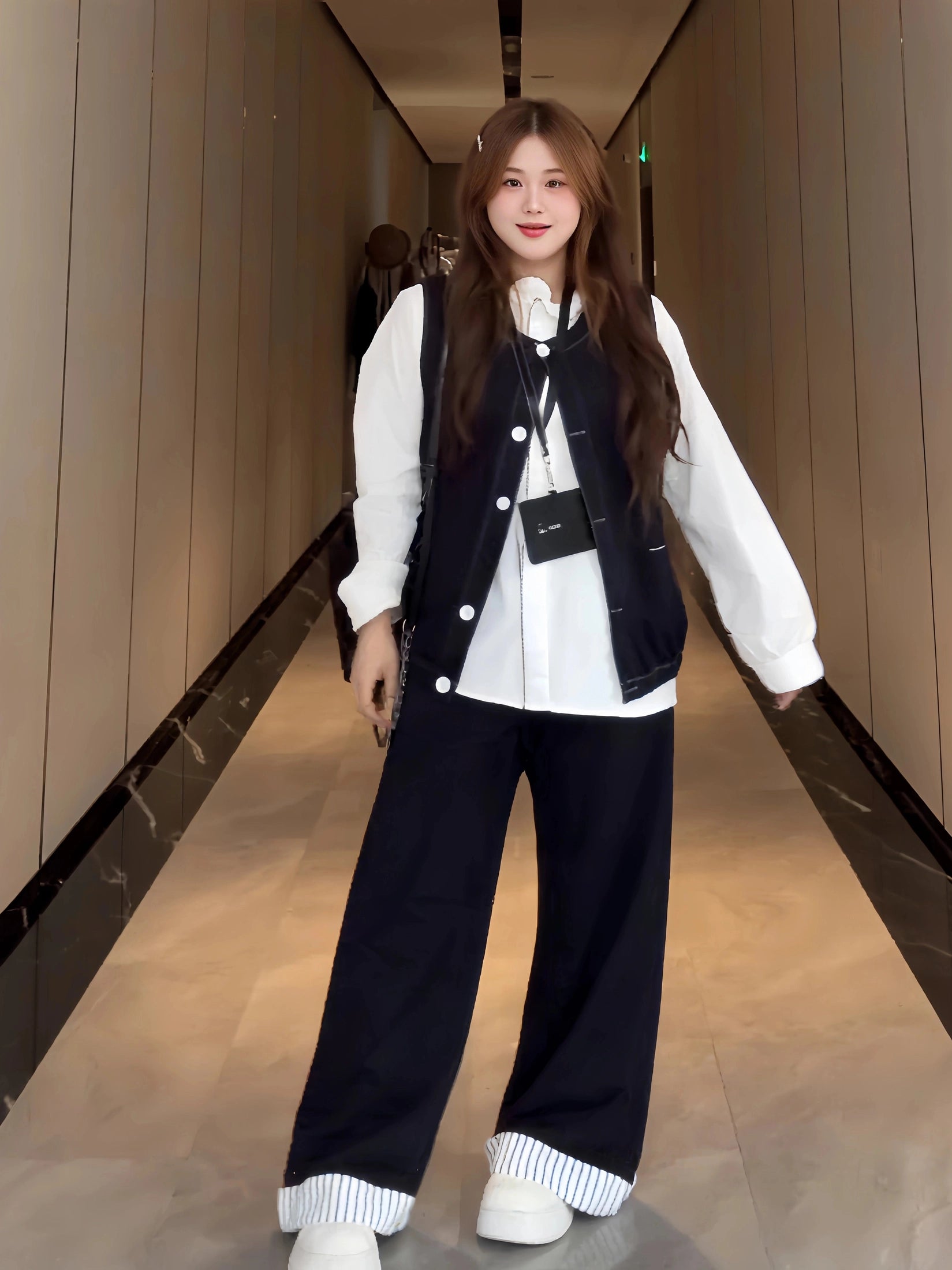 White shirt  denim vest two-piece set C0246