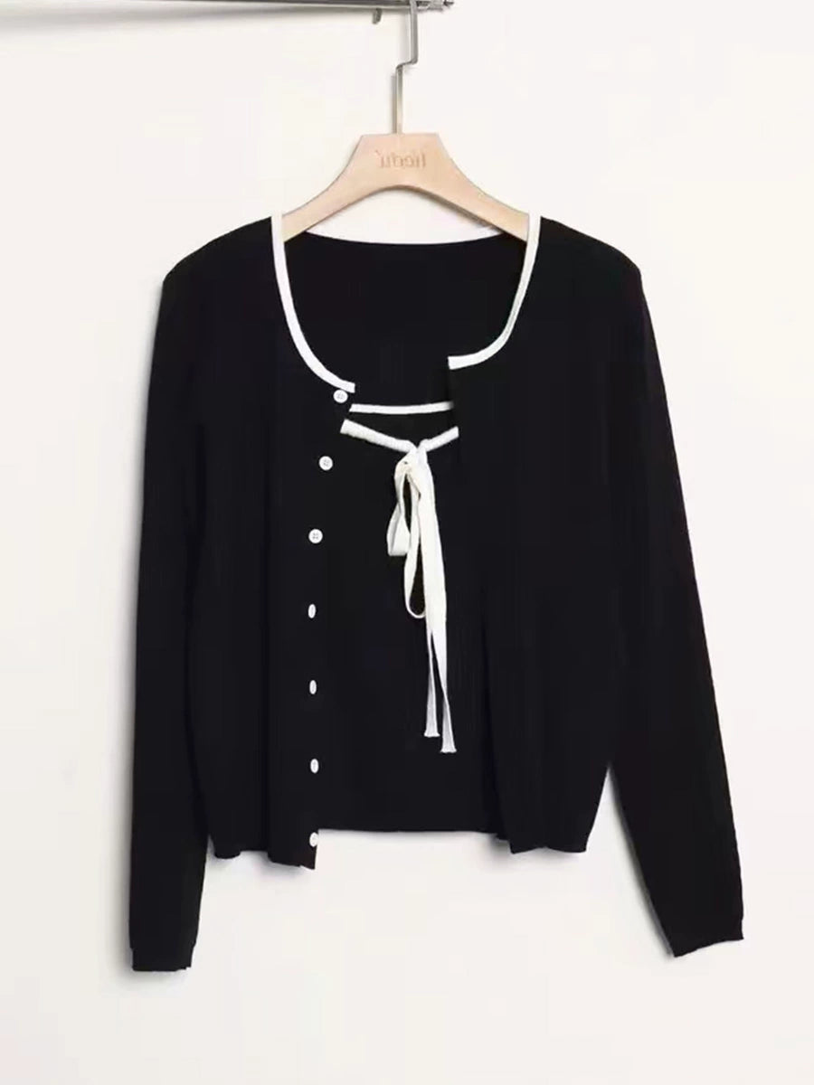 Lazy wind knitted cardigan suspender set C0241