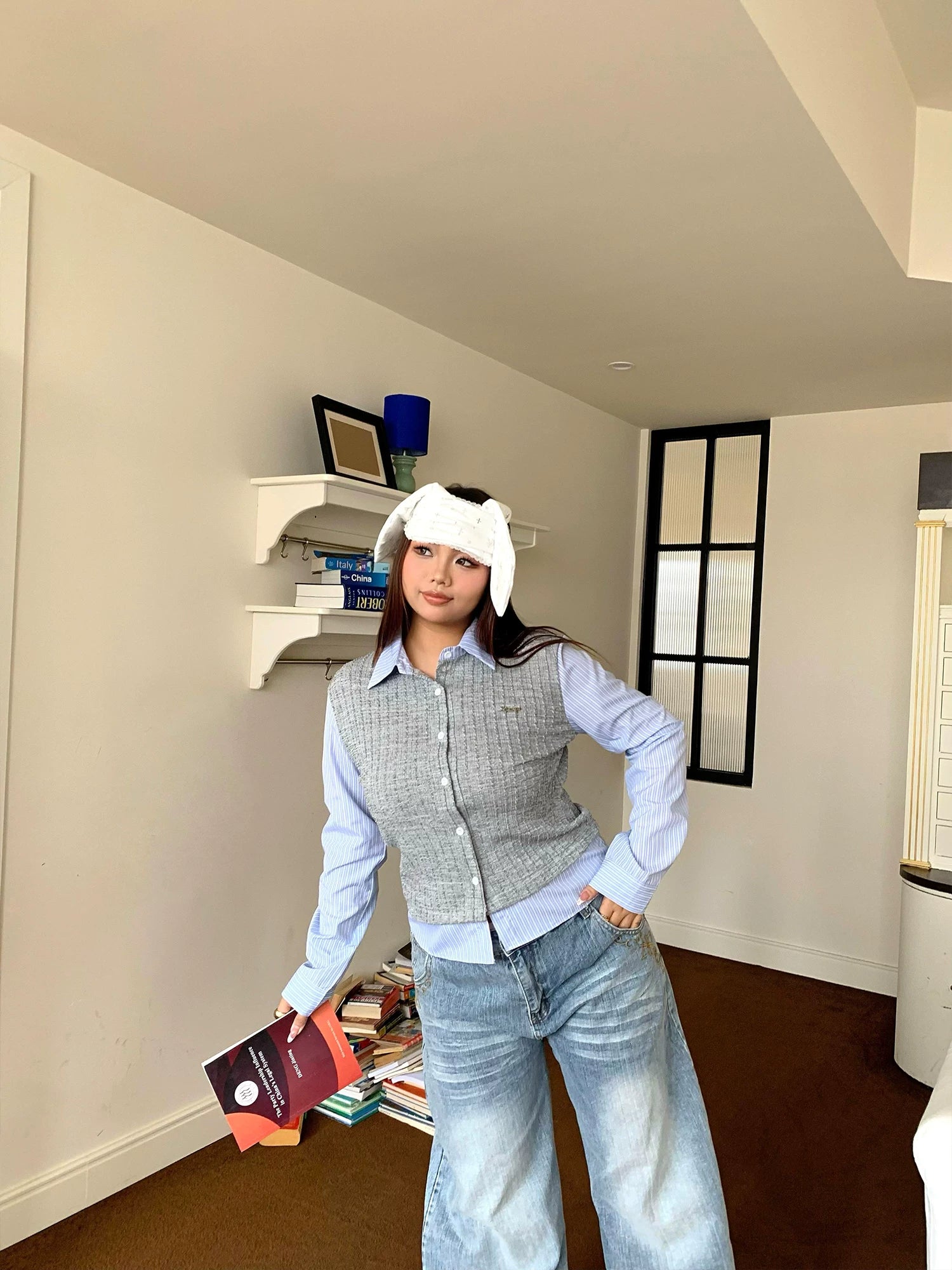 College style fake two-piece splicing shirt FE0462