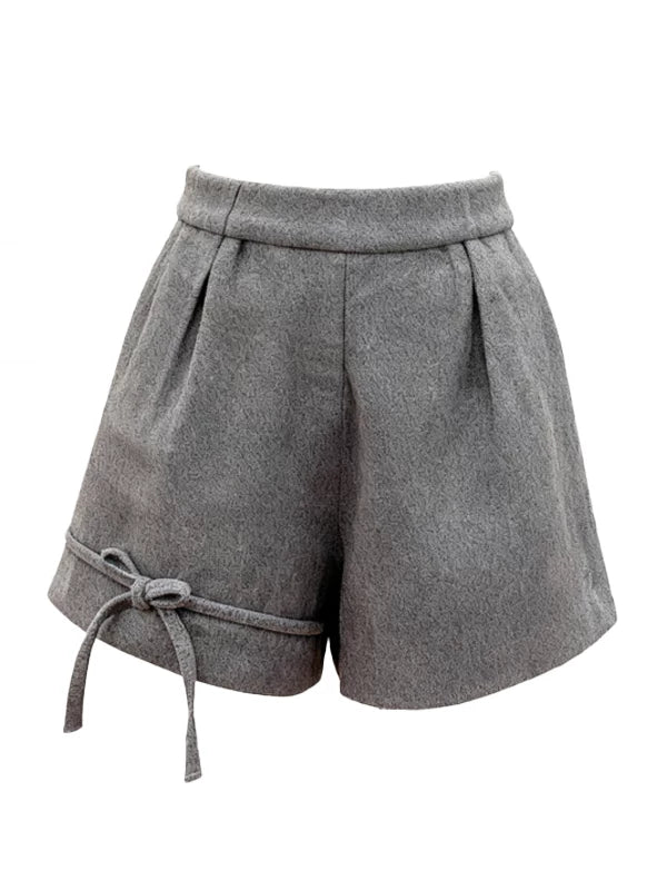 High waist bow woolen shorts fe0277