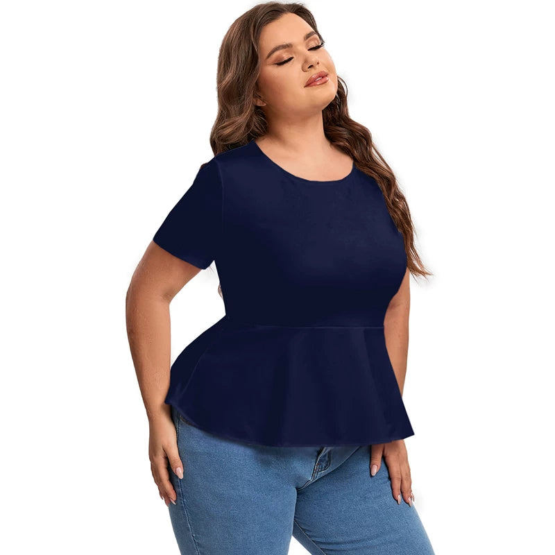 Slim-fit waist OL one-button short-sleeved T-shirt F0423