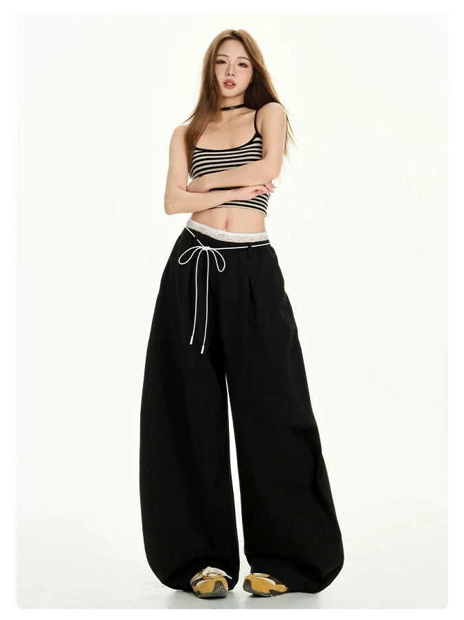 Lace Double-Waist Wide Pants  f0411