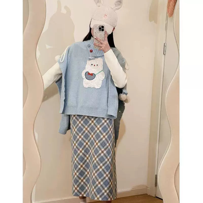 Knitted sweater cape jacket skirt three-piece set FE0516