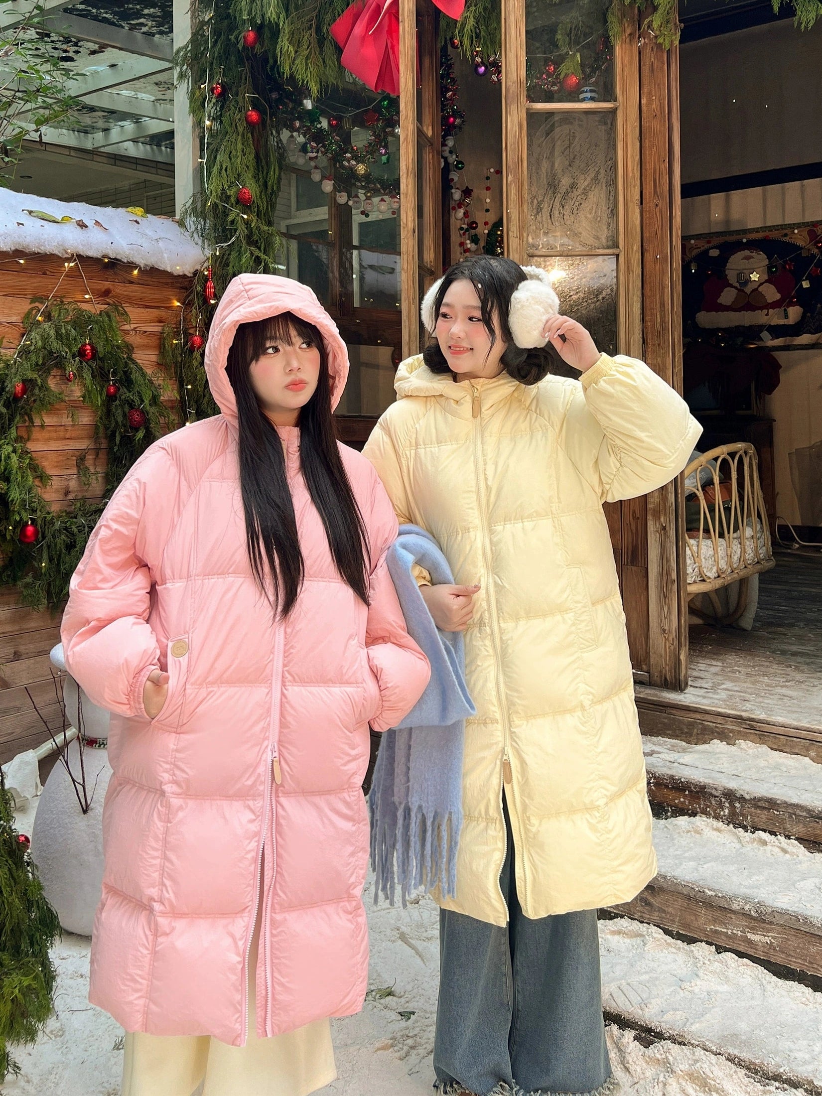 Hooded long thickened down jacket C0085