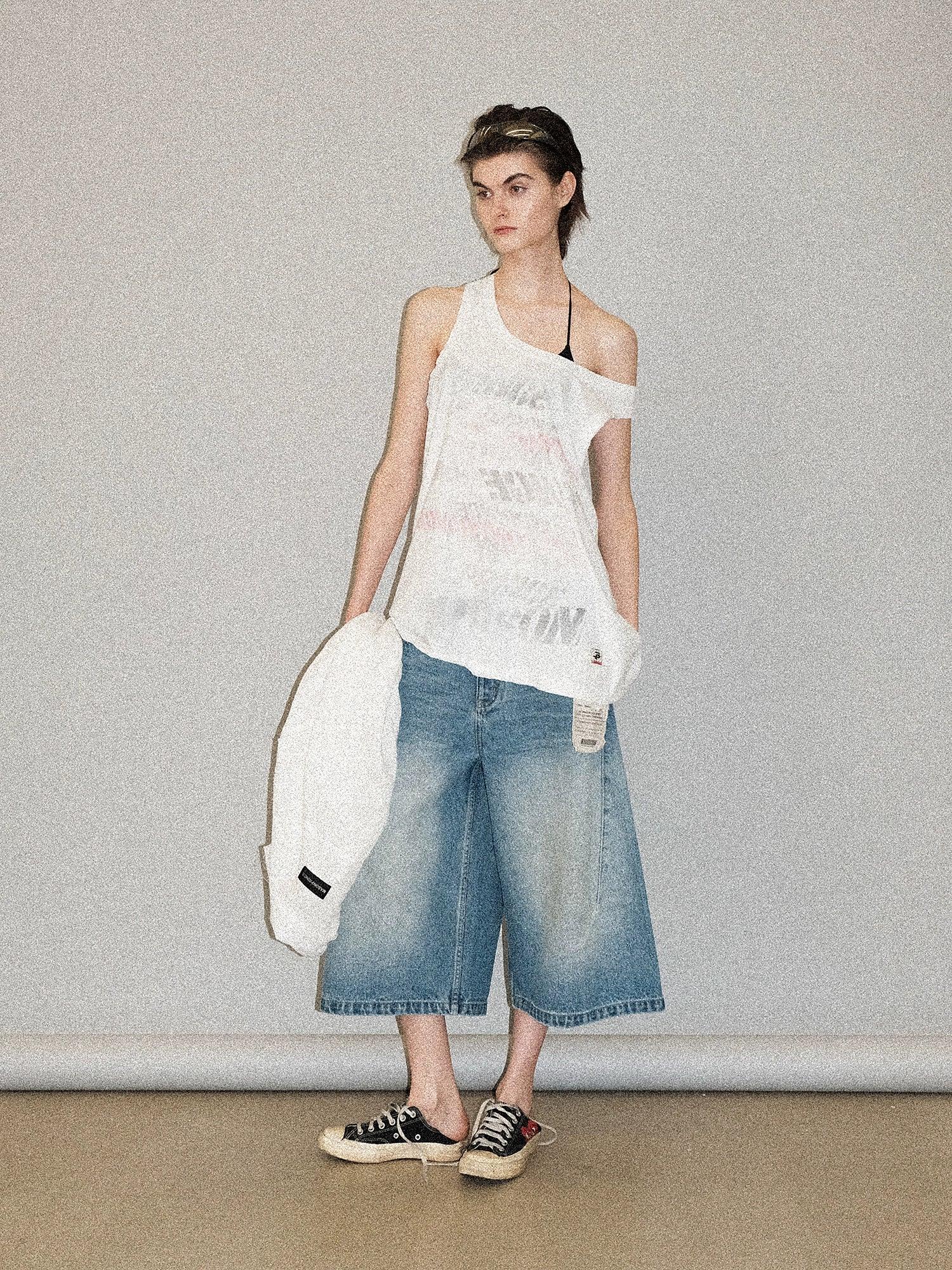 Tagged Graffiti-Print Sleeveless Top  f0402