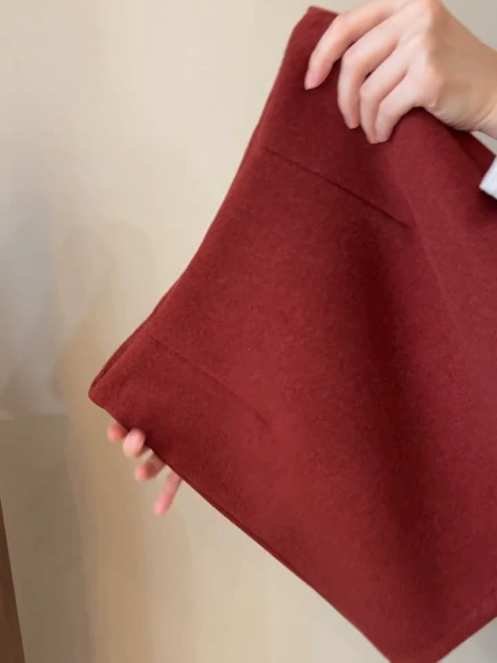 Red woolen A-line hip-hugging skirt C0220