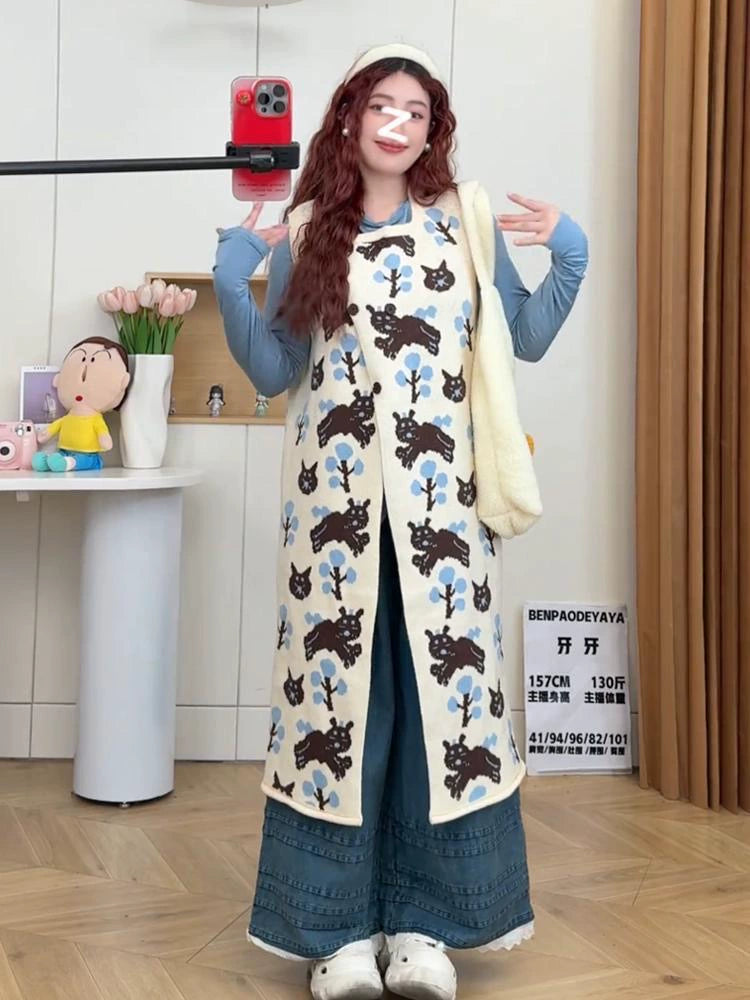 Retro Japanese three-dimensional jacquard long vest C0251
