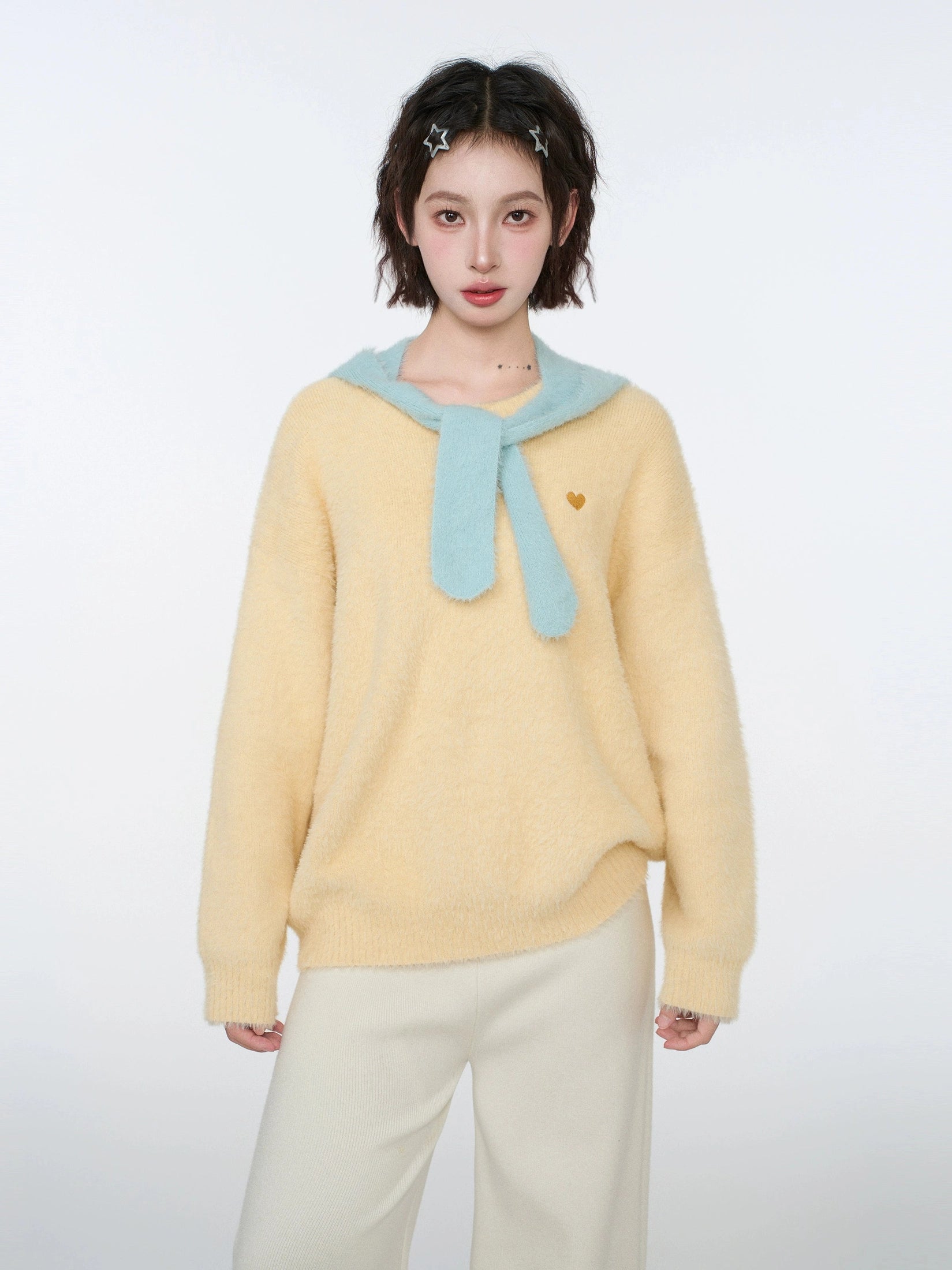 Yellow Mink Fleece Crew Neck Pullover C0255