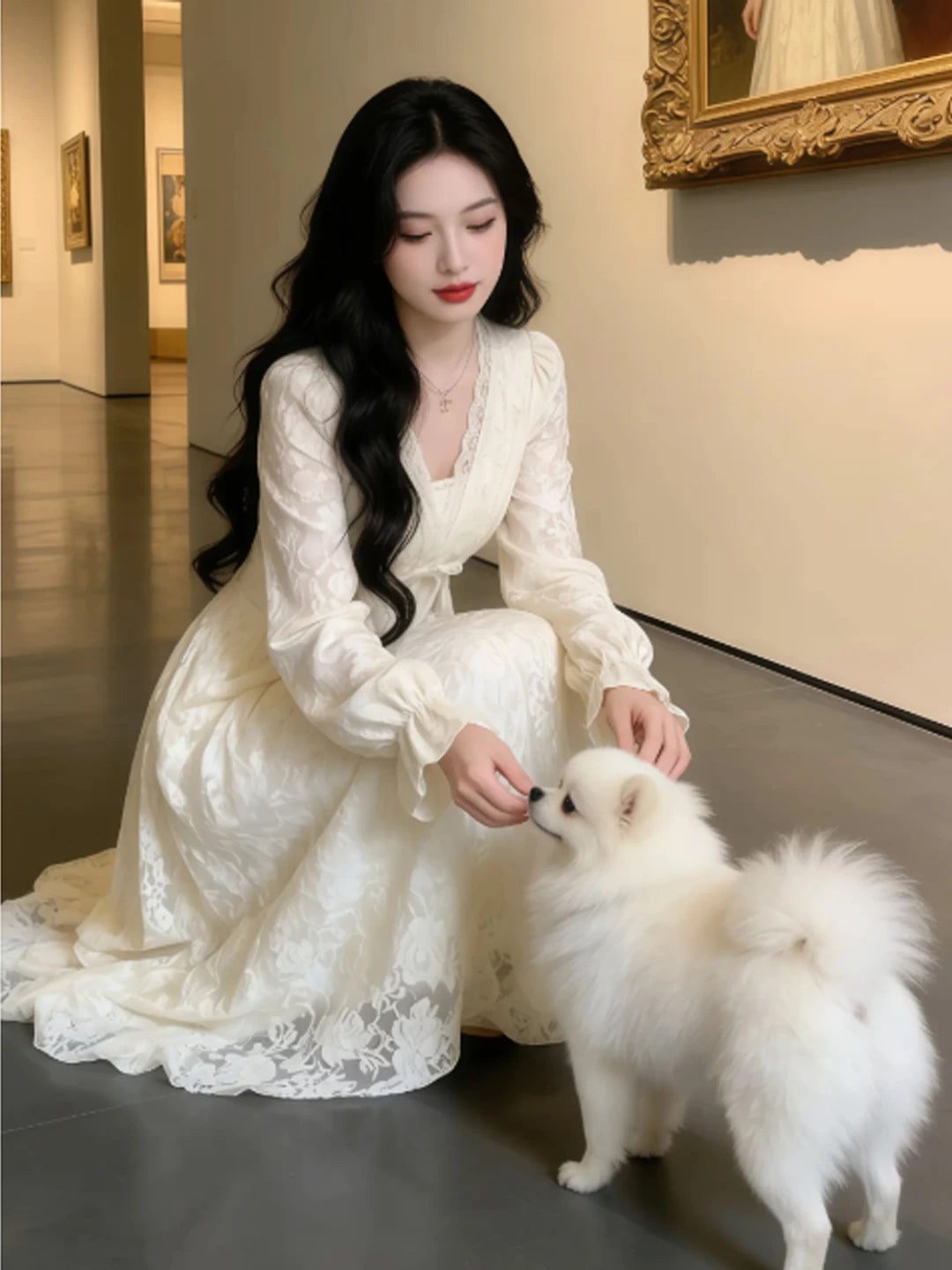 V-neck waist dress f0416