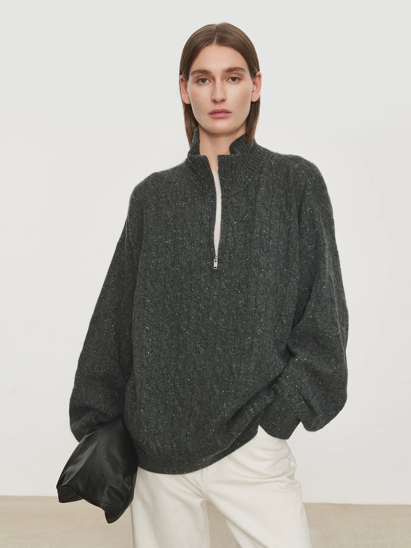 High-end pure cashmere/wool VTG twisted twist half-zipper POLO neck sweater f0266