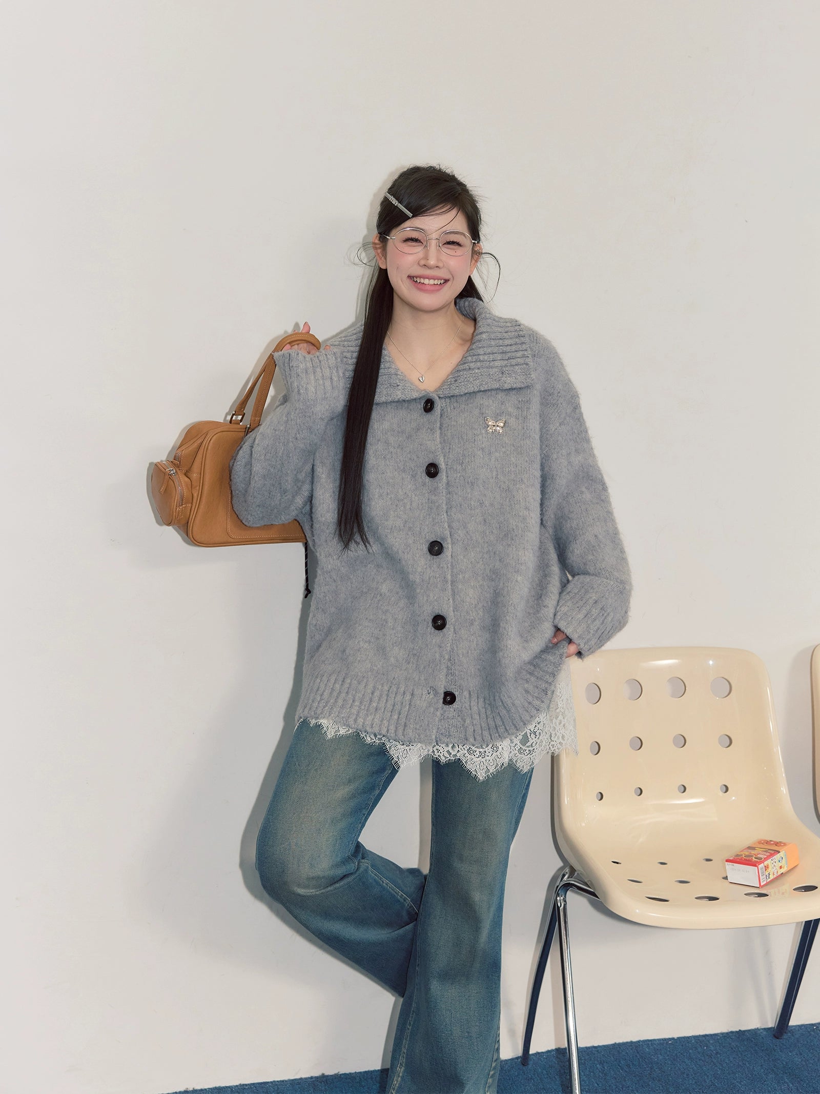 Korean blue denim micro-pull pants C0228