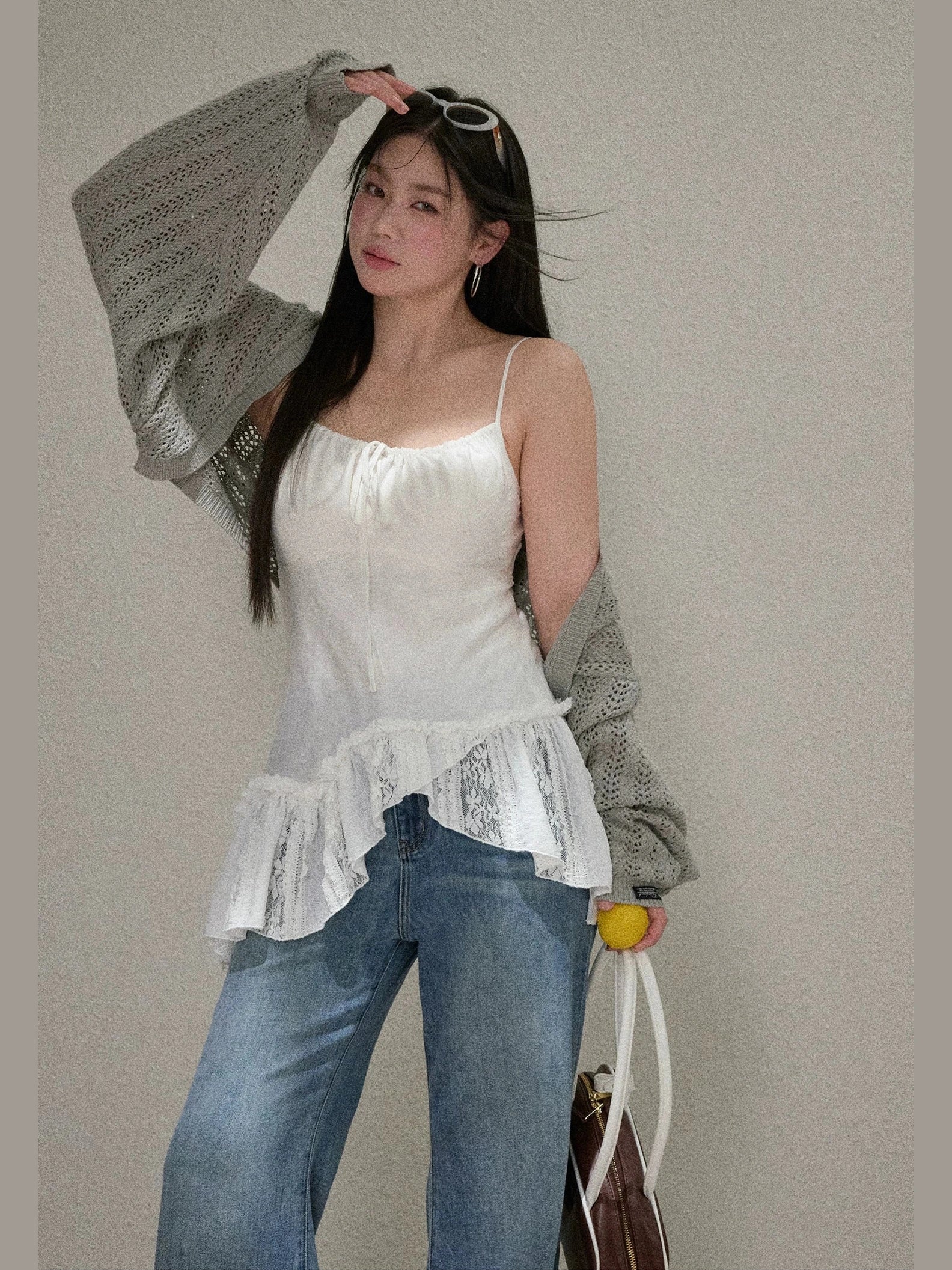 Grey bat sleeve blouse f0285