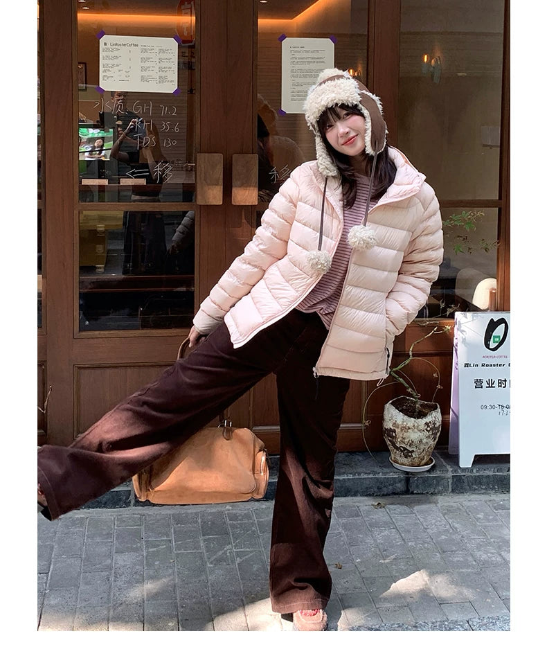 Pink hooded down jacket f0418