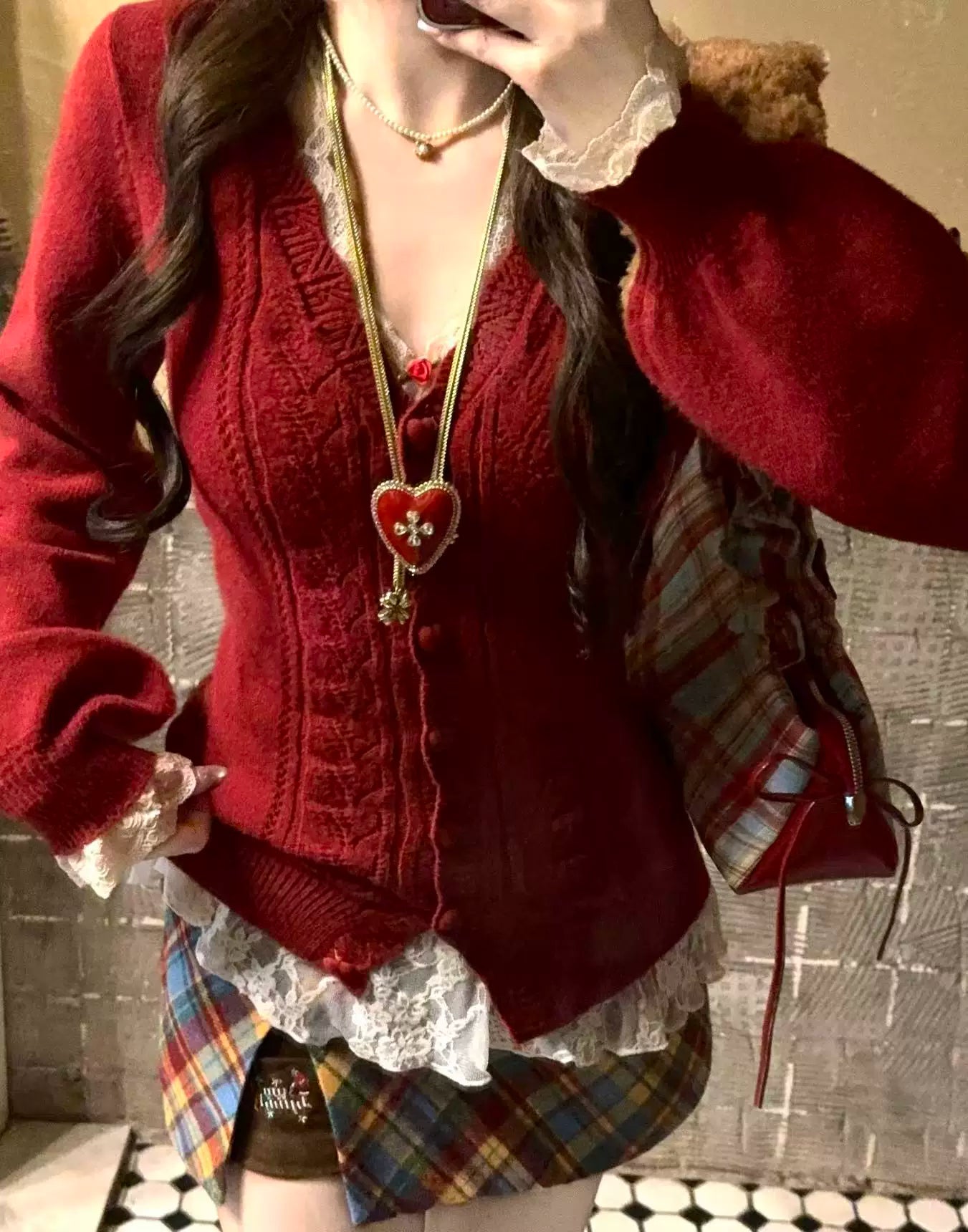 Autumn and winter v-neck love button sweater f0417