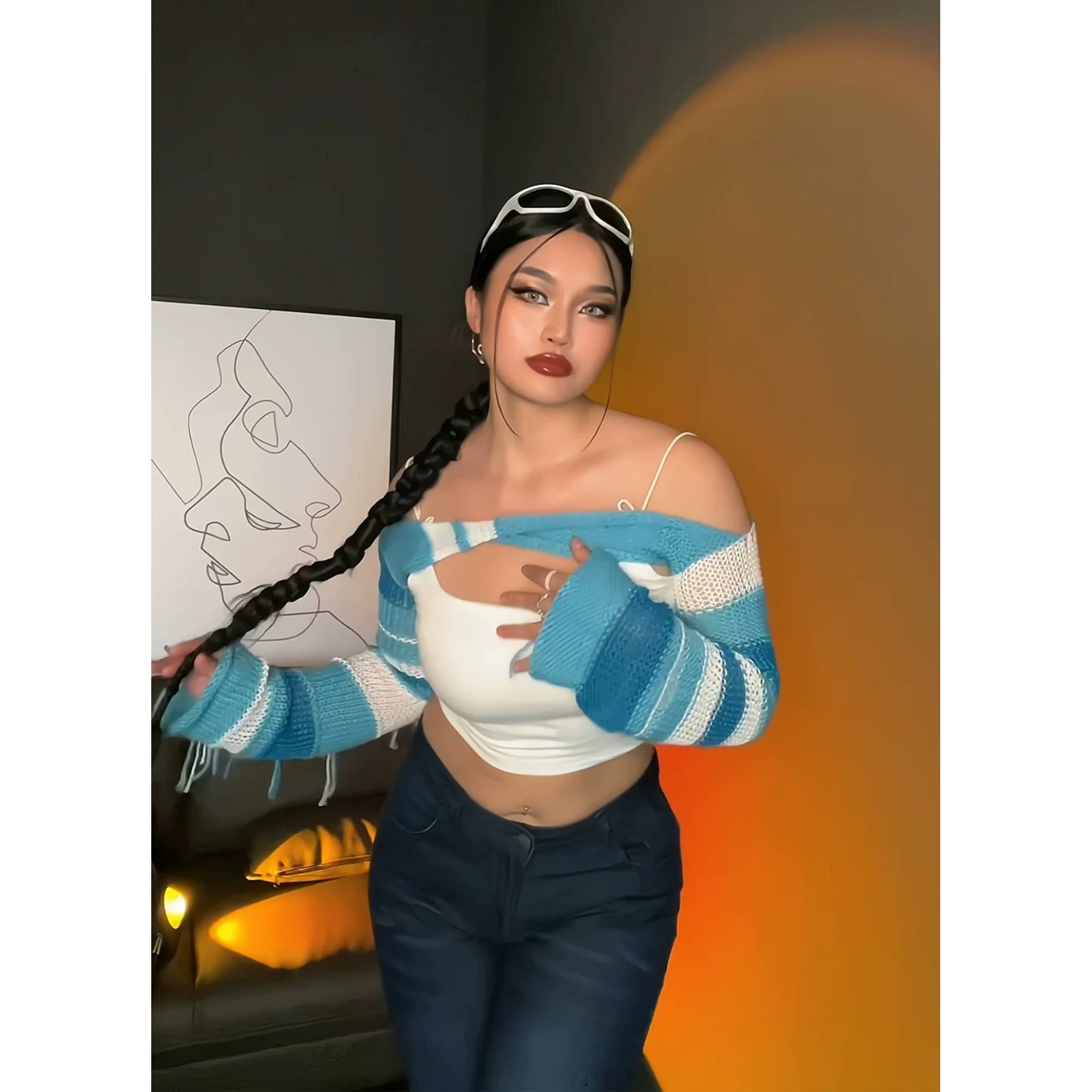 Spice Girl Hollow Knitted Long Sleeve Small Vest FE0451