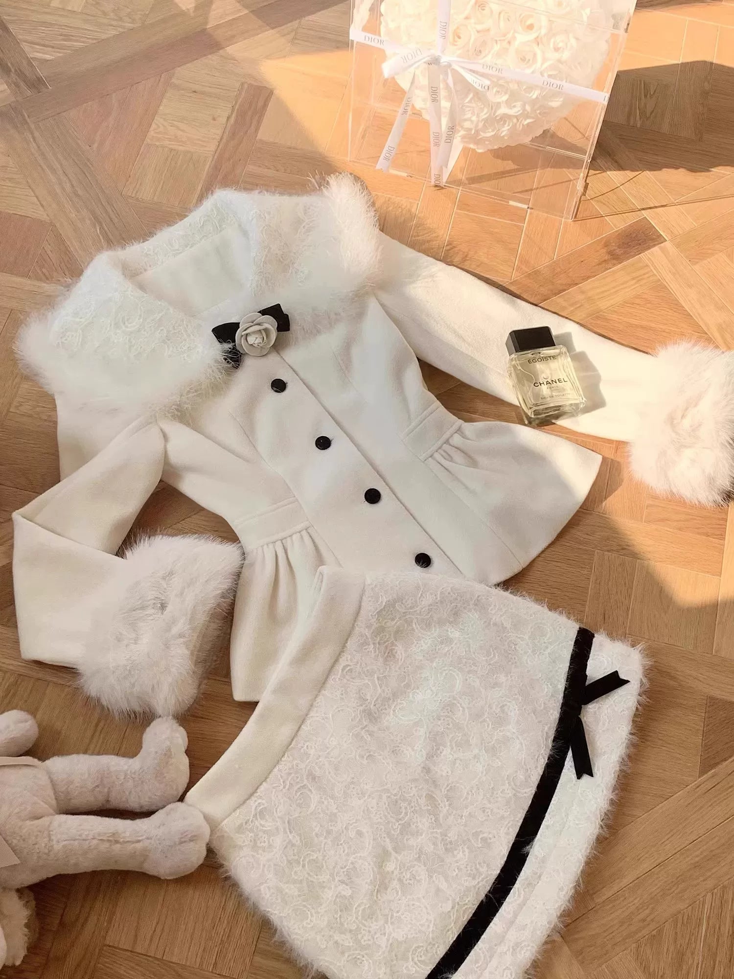 Waist woolen jacket  woolen skirt set f0310