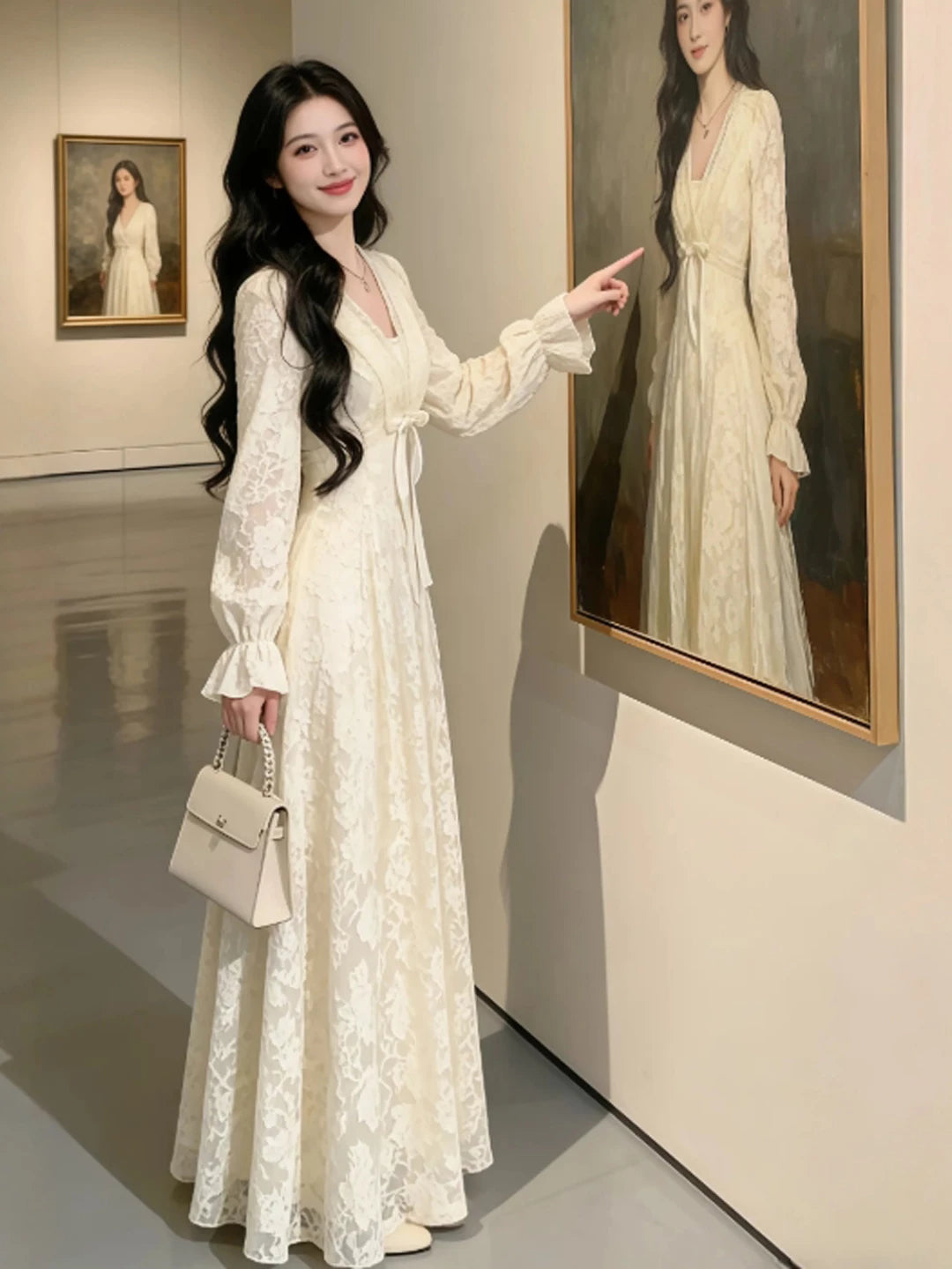 V-neck waist dress f0416