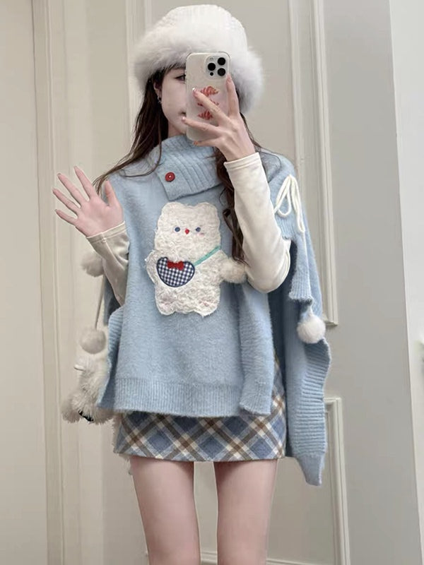 Knitted sweater cape jacket skirt three-piece set FE0516