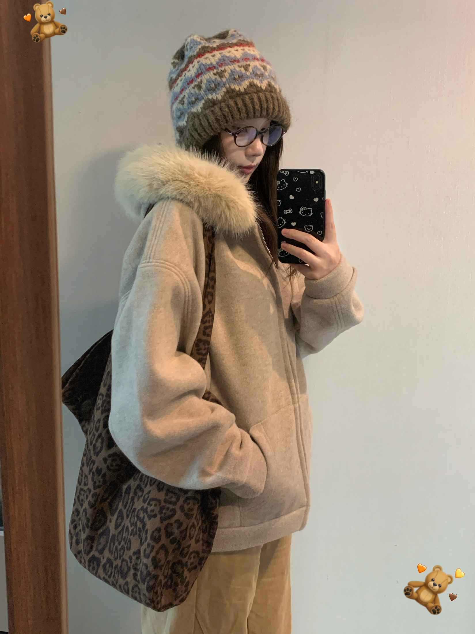Sweet vintage fur collar hooded thickened coat f0269