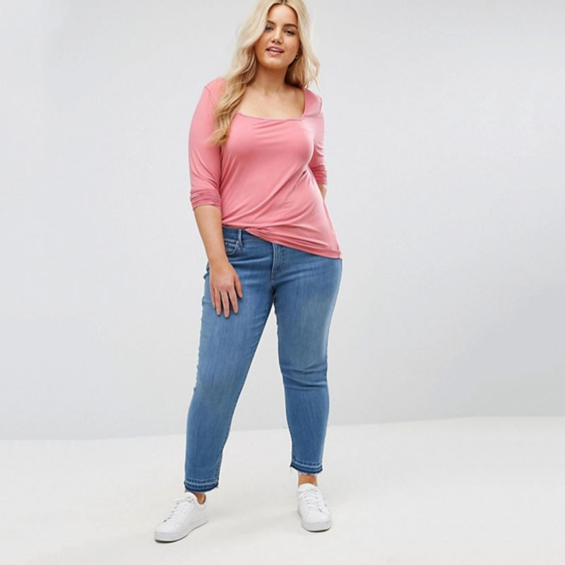 Solid Color Casual Long Sleeve Square Neck T-Shirt F0436