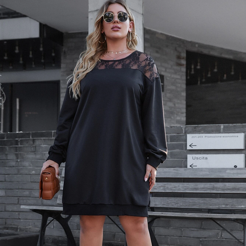 Lace stitching casual sweater skirt F0421