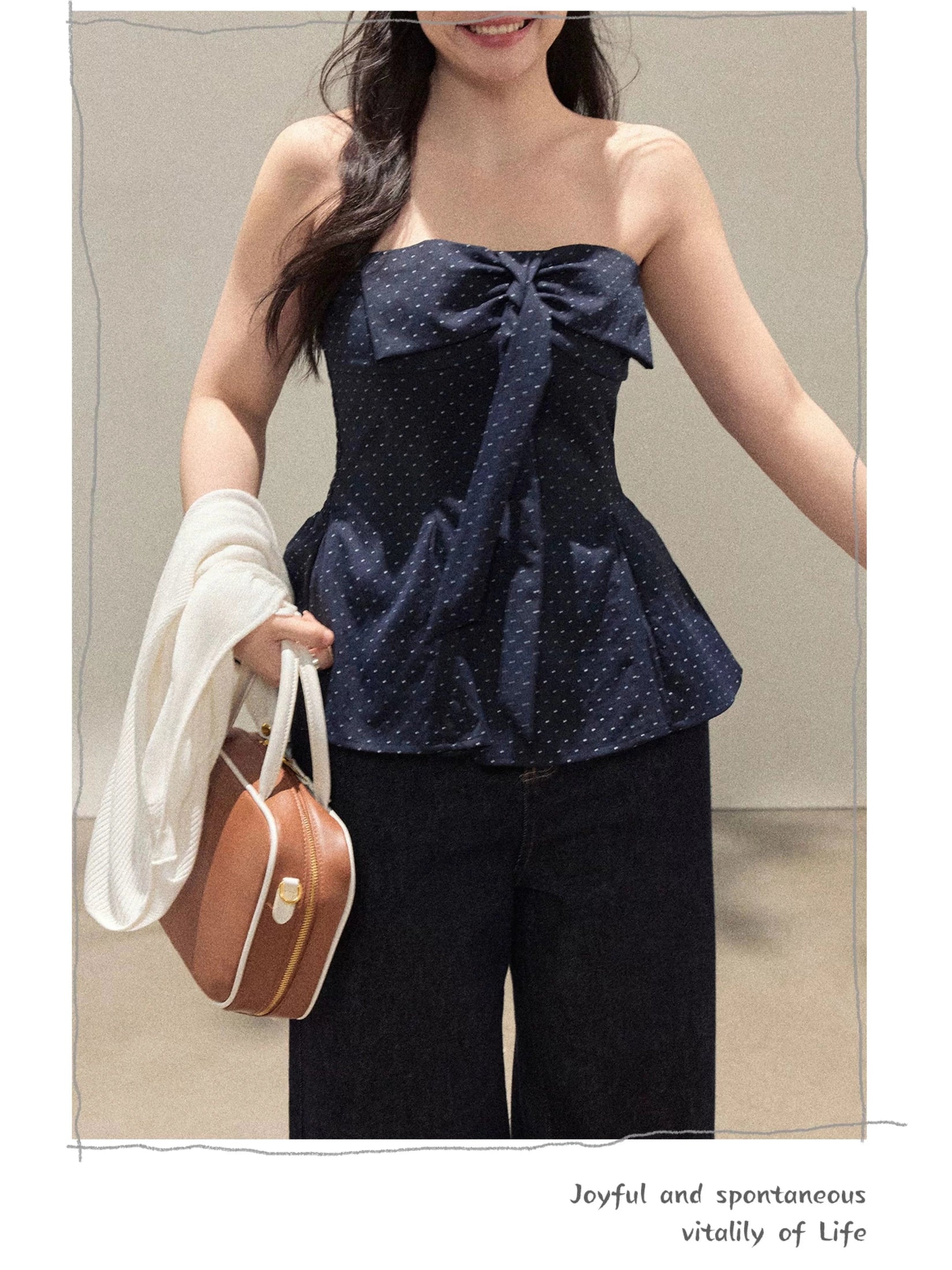 Dark blue bow tube top C0233