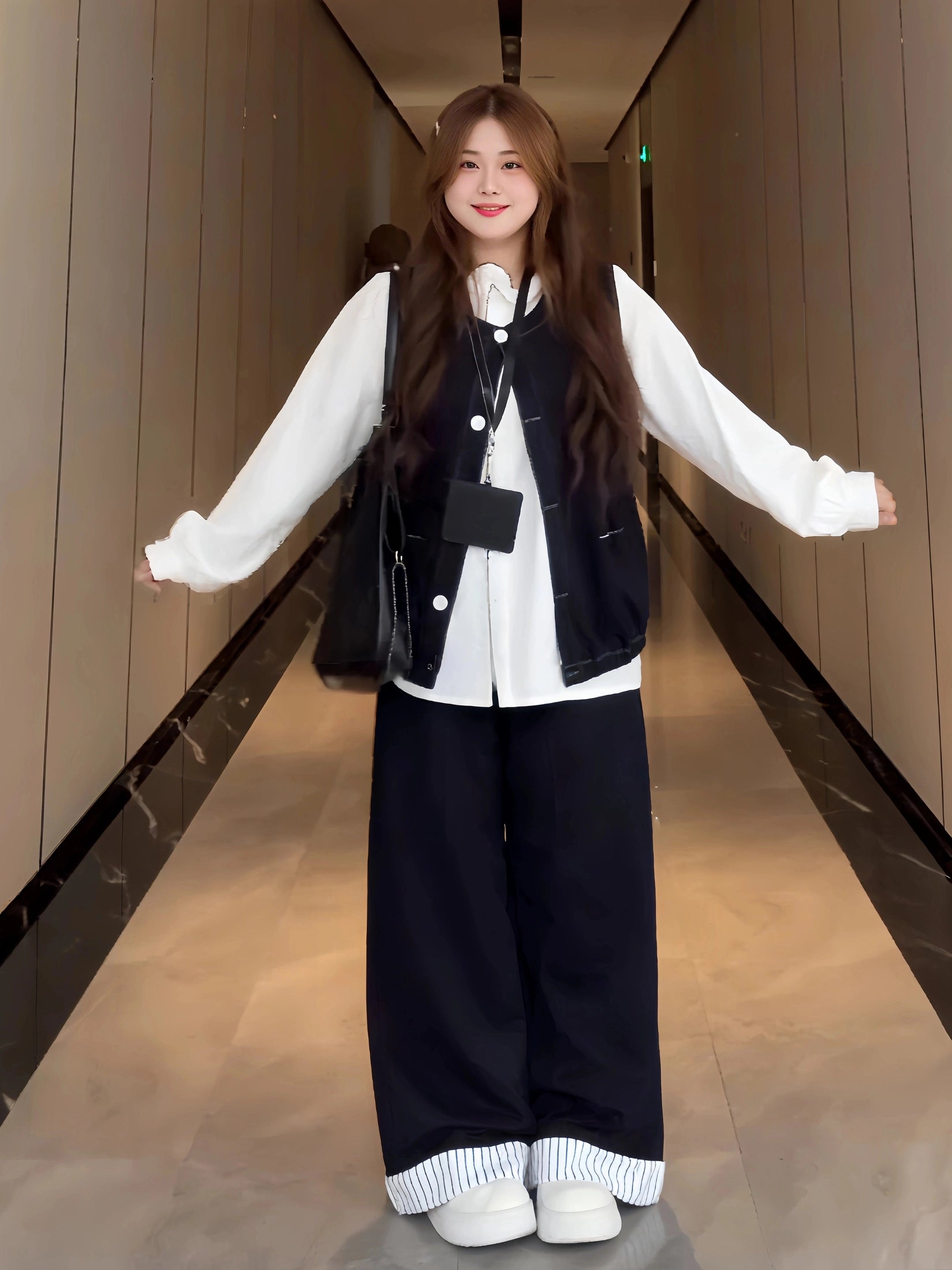 White shirt  denim vest two-piece set C0246