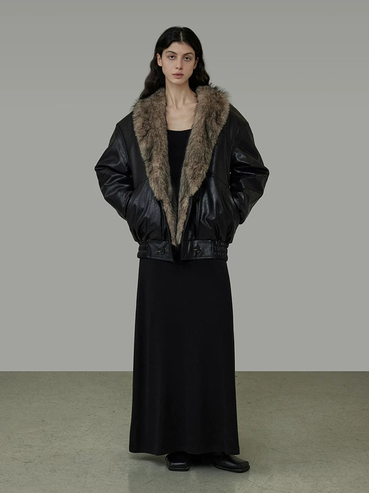 Fur collar short fur integrated jacket f0267