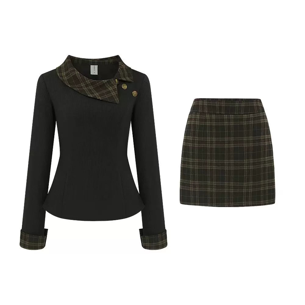 French temperament women's plaid splicing set FE0517