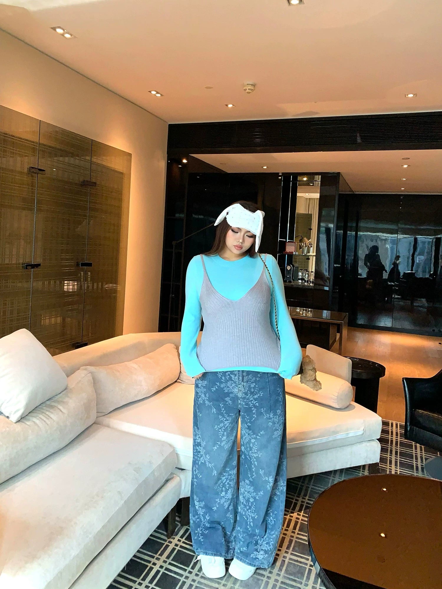 Spice Girl Vintage Design Sense Jacquard Wide Leg Jeans FE0502