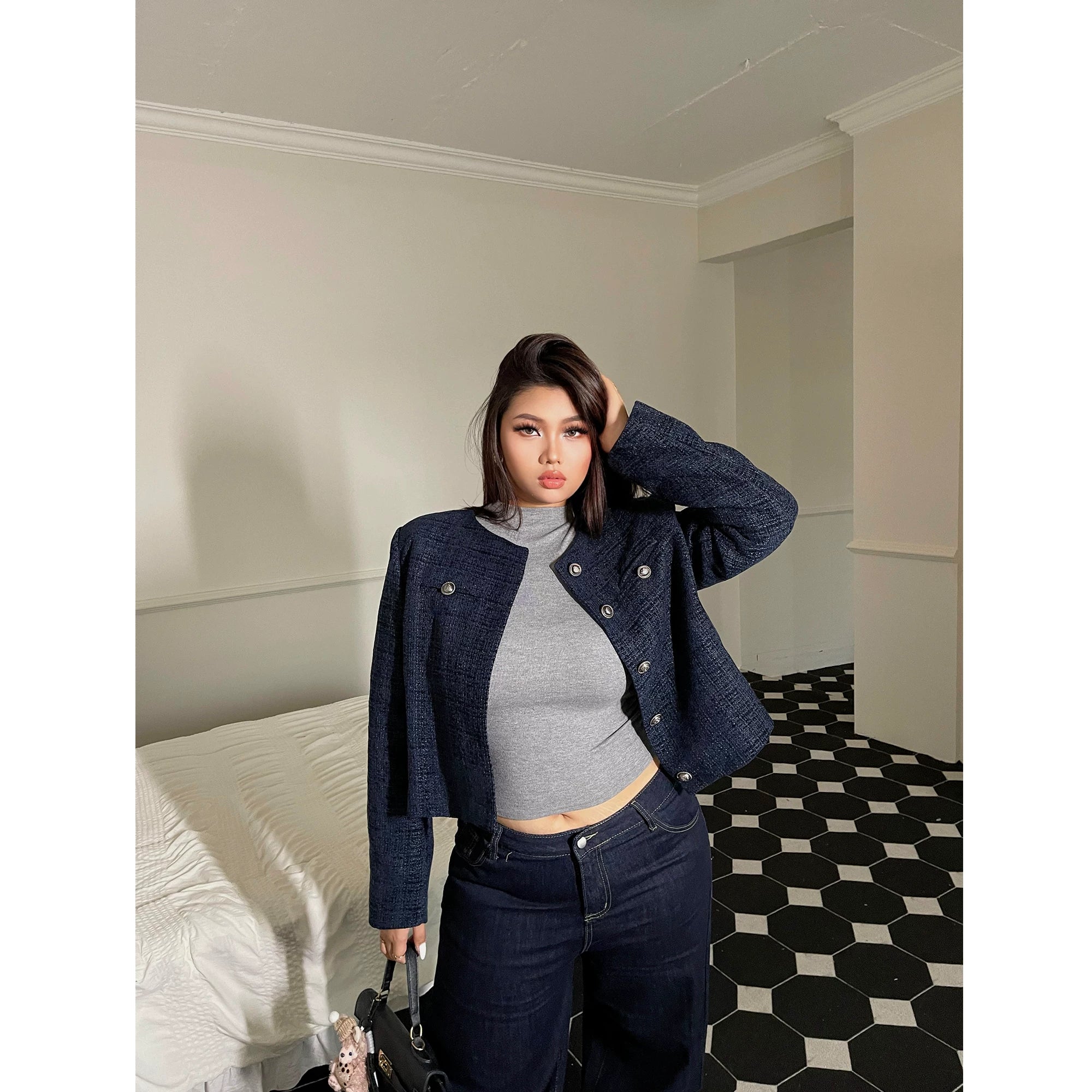 Short Long Sleeve Jacket  Jeans FE0510