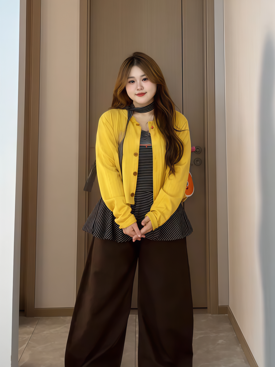 Striped suspender knitted cardigan set C0083