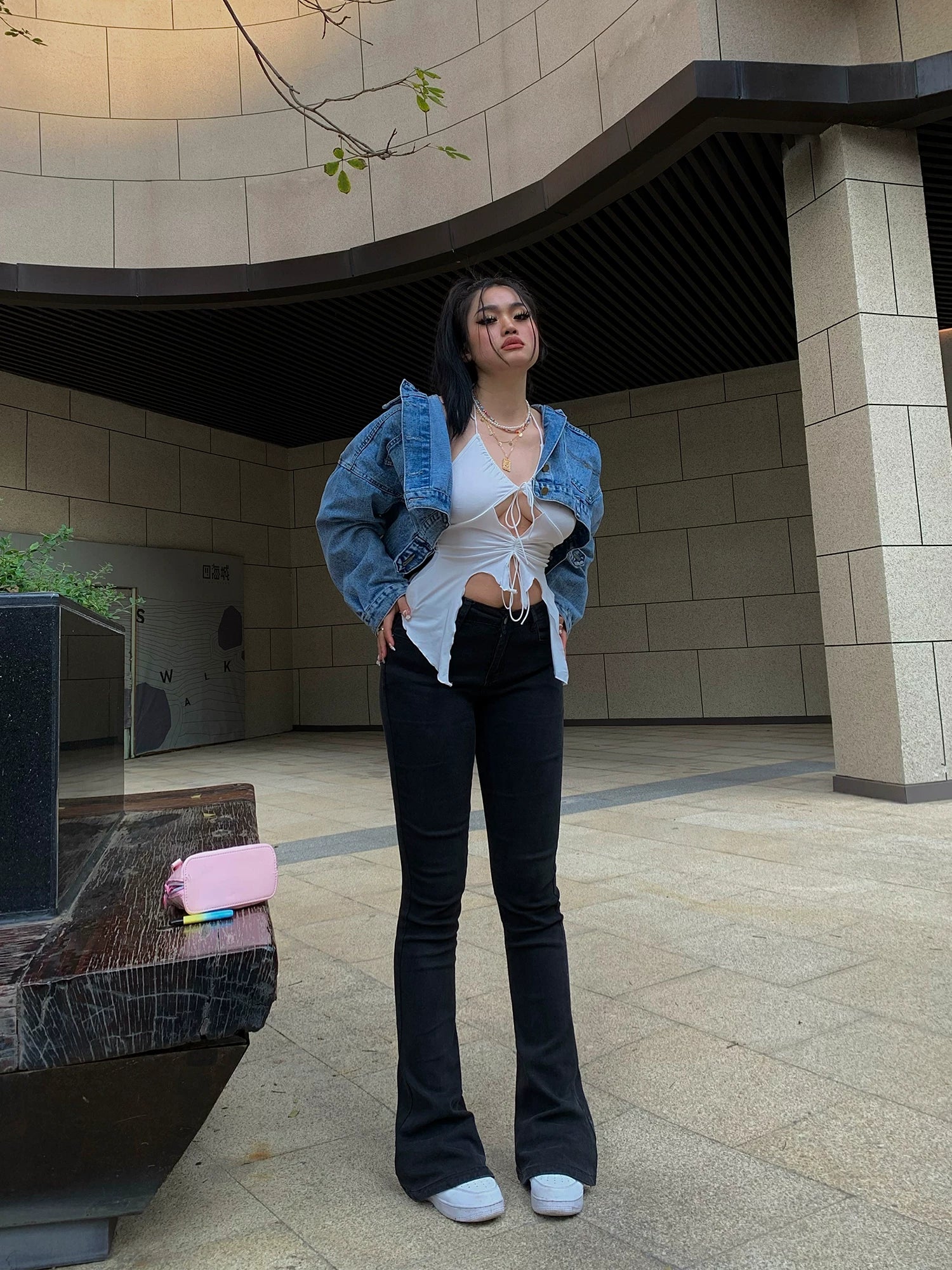 Black micro-flared jeans FE0466