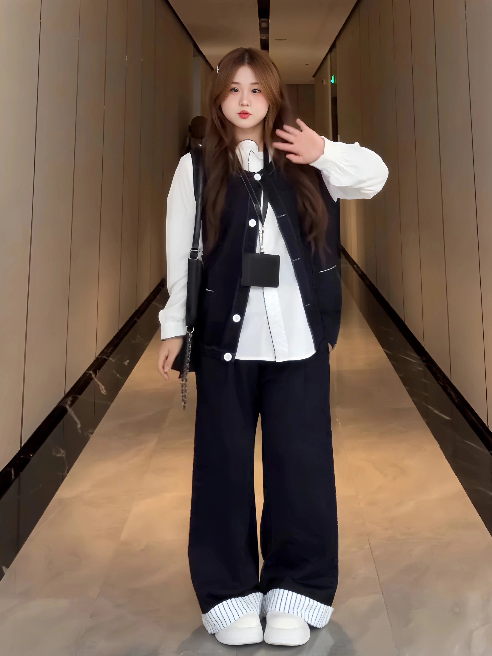 White shirt  denim vest two-piece set C0246